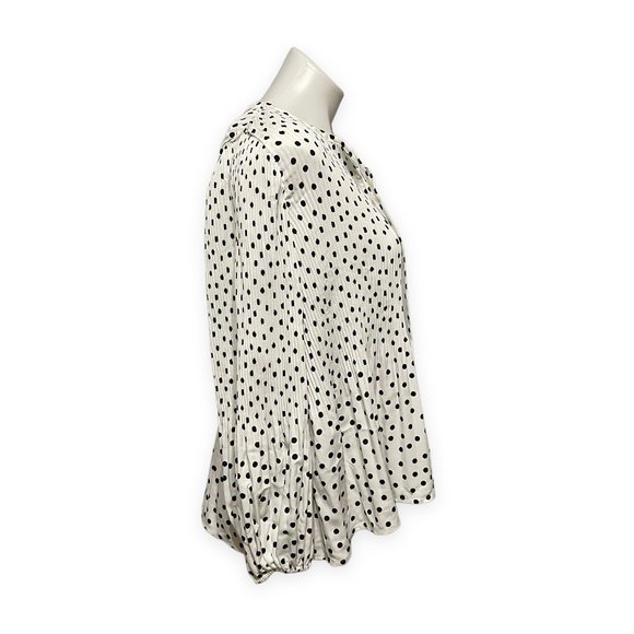 Sanctuary Small White Polka Dot Tie Neck Crystal Pleat Blouse NEW WITH TAGS - Picture 3 of 7